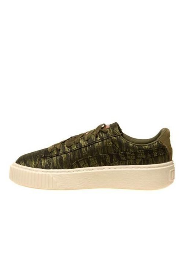 Buty do chodzenia damskie Puma Basket Platform VR Wmns. Zapięcie: sznurówki. Kolor: zielony. Materiał: tkanina, materiał, syntetyk. Szerokość cholewki: normalna. Obcas: na platformie. Sport: turystyka piesza