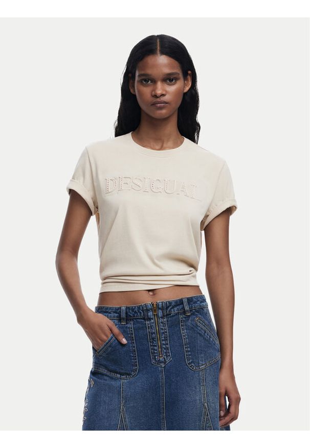 Desigual T-Shirt Brandy 25SWTK17 Écru Regular Fit. Kolor: kremowy. Materiał: bawełna
