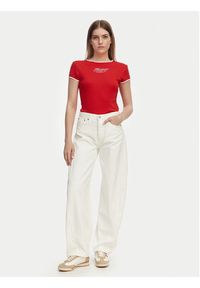 TOMMY HILFIGER - Tommy Hilfiger T-Shirt WW0WW49245 Czerwony Slim Fit. Kolor: czerwony. Materiał: bawełna #4
