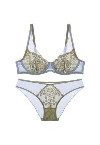 Intica - Komplet bielizny z koronkowymi detalami biała Sabaheta. Kolor: zielony. Materiał: koronka