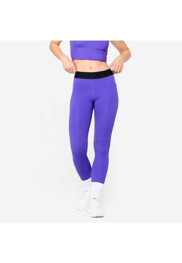 DOMYOS - Legginsy fitness damskie Domyos. Kolor: fioletowy. Materiał: elastan, poliamid, materiał. Sport: fitness
