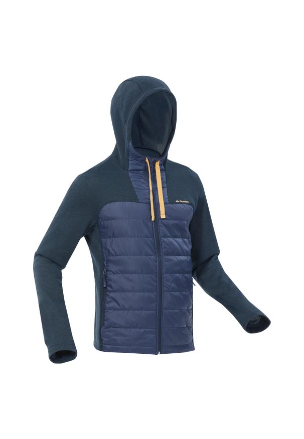quechua - Bluza turystyczna męska z kapturem Quechua NH100 hybrydowa. Typ kołnierza: kaptur. Kolor: niebieski. Materiał: dzianina, włókno, polar, tkanina, poliester, materiał