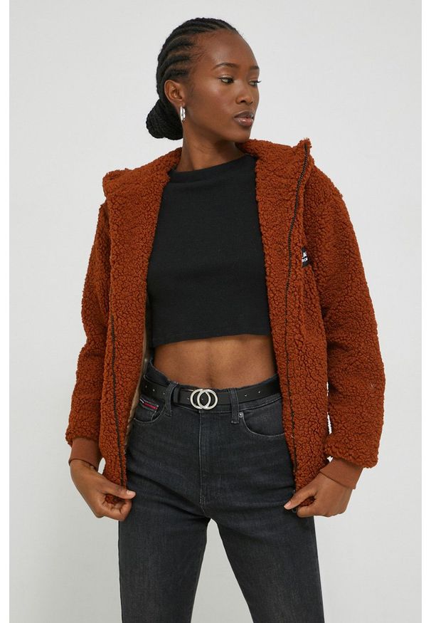 Kangol bluza damska kolor brązowy z kapturem gładka. Typ kołnierza: kaptur. Kolor: brązowy. Wzór: gładki