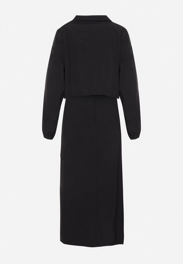 Born2be - Czarny Komplet Casualowy Bluza z Suwakiem i Stójką oraz Spódnica z Kieszeniami Hettora. Kolor: czarny