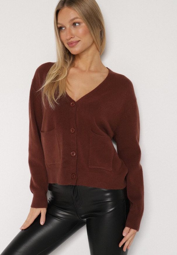 Born2be - Brązowy Rozpinany Kardigan z Dodatkiem Kaszmiru Vetirira. Okazja: na co dzień. Kolor: brązowy. Materiał: kaszmir. Styl: klasyczny, casual