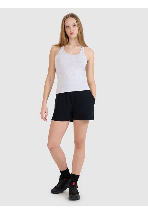 4f - 4F Top slim gładki damski - szary XXL. Kolor: szary. Materiał: jersey, dzianina, materiał, elastan, bawełna. Wzór: gładki