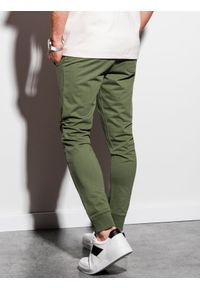 Ombre Clothing - Spodnie męskie dresowe joggery P952 - khaki - XXL. Kolor: brązowy. Materiał: dresówka