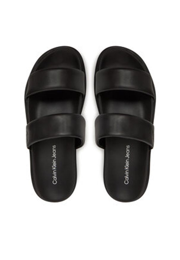 Calvin Klein Jeans Klapki Flat Molded Doublebar Sandal Lth YM0YM01226 Czarny. Kolor: czarny. Materiał: skóra