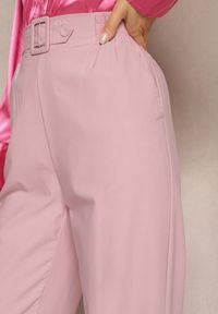 Renee - Różowe Spodnie Szerokie w Stylu Paper Bag z Materiałowym Paskiem Xennia. Kolor: różowy. Materiał: materiał #5