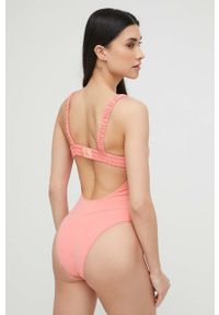 Calvin Klein jednoczęściowy strój kąpielowy kolor pomarańczowy lekko usztywniona miseczka. Kolor: pomarańczowy. Materiał: materiał #3