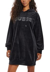 Guess - GUESS Сzarna damska długa welurowa bluza Couture. Kolor: czarny. Materiał: welur. Długość: długie #3