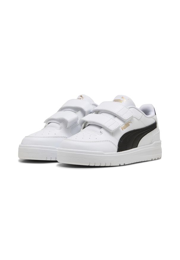 Puma - Dziecięce niskie sneakersy Shuffle Downtown PUMA White Black Gold. Okazja: na uczelnię. Kolor: czarny, biały, wielokolorowy, żółty. Sport: joga i pilates