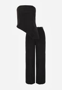 Born2be - Czarny Garniturowy Komplet Szerokie Spodnie i Asymetryczna Bluzka Bez Rękawów Sinaia. Kolor: czarny. Materiał: poliester #6