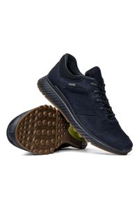 ecco - Sneakersy męskie granatowe ECCO Exostride M. Okazja: na co dzień, na spacer. Kolor: niebieski. Materiał: materiał, skóra. Szerokość cholewki: normalna. Technologia: Gore-Tex. Sport: turystyka piesza #1