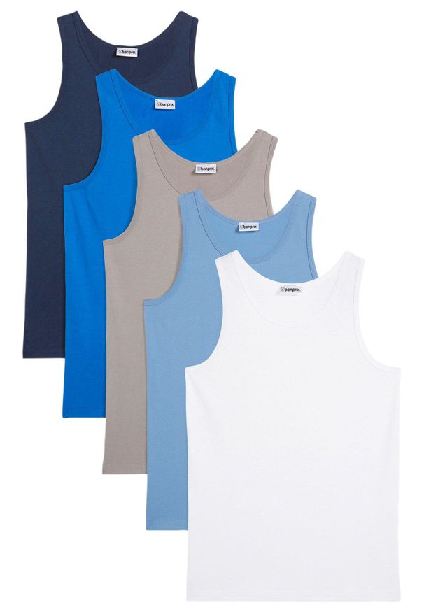 bonprix - Podkoszulki z miękką bawełną (5 szt.). Kolor: niebieski. Materiał: bawełna