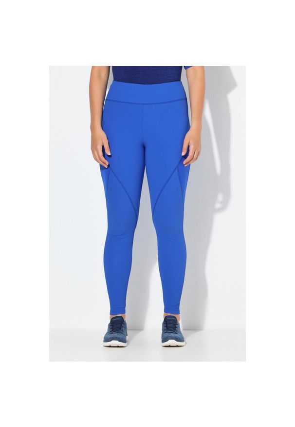 ULLA POPKEN - Damskie Legginsy funkcyjne prążkowany dżersej kieszeń na zamek z recyklingu. Kolekcja: plus size. Kolor: niebieski. Materiał: poliester, elastan, materiał. Sport: joga i pilates