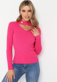 Born2be - Różowy Sweter z Golfem z Ozdobnym Wycięciem Essine. Typ kołnierza: golf. Kolor: różowy. Materiał: materiał. Sezon: zima #5