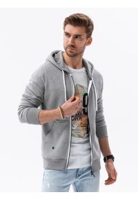Ombre Clothing - Bluza męska rozpinana z kapturem BASIC - szary melanż V7 - Rozmiar: XXL. Typ kołnierza: kaptur. Kolor: szary. Materiał: bawełna, poliester. Wzór: melanż