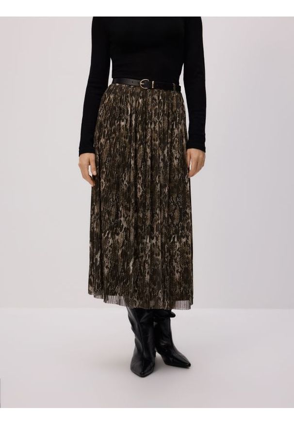 Reserved - Plisowana spódnica z paskiem - wielobarwny. Materiał: dzianina