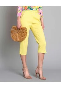 MOSCHINO - Żółte spodnie. Kolor: żółty. Materiał: materiał. Styl: elegancki