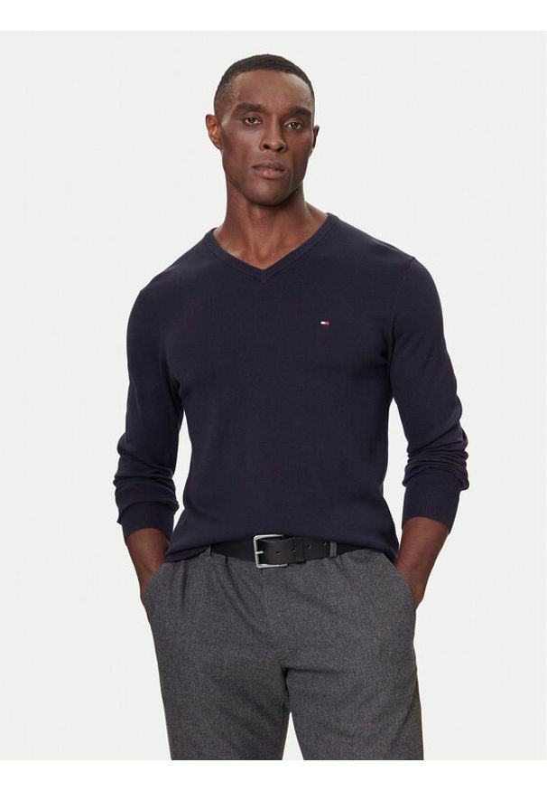 TOMMY HILFIGER - Tommy Hilfiger Sweter MW0MW42249 Granatowy Regular Fit. Kolor: niebieski. Materiał: bawełna