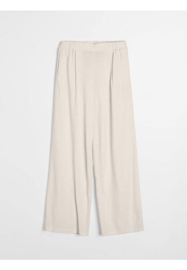 Sinsay - Spodnie wide leg z domieszką lnu - beżowy. Kolor: beżowy