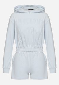 Born2be - Jasnoniebieski Bawełniany Komplet Sportowy Bluza z Kapturem i Szorty Izilia. Kolor: niebieski. Materiał: bawełna #7