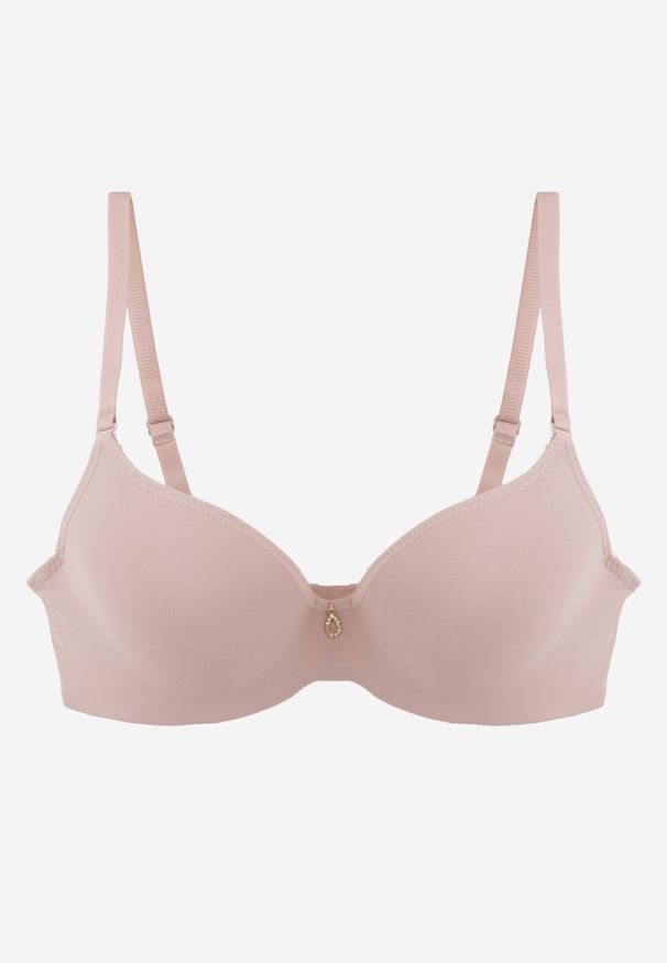 Born2be - Różowy Gładki Biustonosz Push Up z Aplikacją z Cyrkoniami Murita. Kolor: różowy. Rodzaj stanika: push-up. Wzór: gładki, aplikacja