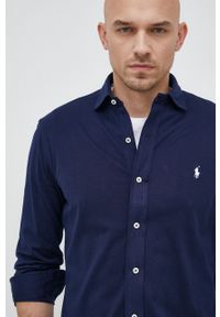 Polo Ralph Lauren koszula bawełniana męska kolor granatowy regular z kołnierzykiem klasycznym. Typ kołnierza: kołnierzyk klasyczny, polo. Kolor: niebieski. Materiał: bawełna. Długość rękawa: długi rękaw. Długość: długie. Wzór: aplikacja. Styl: klasyczny #5