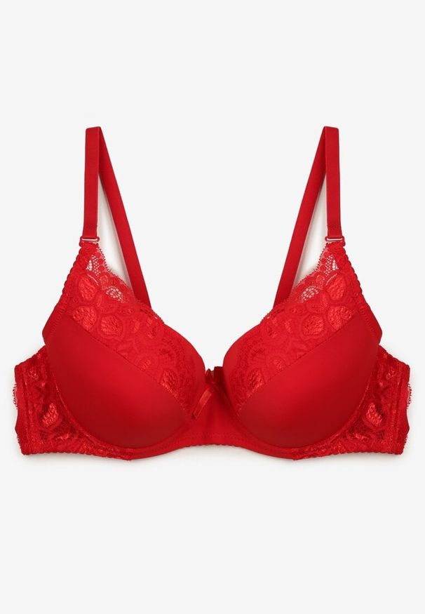 Born2be - Czerwony Biustonosz z Regulowanymi Ramiączkami i Koronkowymi Wstawkami Prestina. Kolor: czerwony. Materiał: koronka