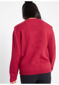 Sweter chłopięcy z bożonarodzeniowym motywem bonprix ciemnoczerwony. Kolor: czerwony. Materiał: materiał, akryl. Wzór: prążki, aplikacja. Styl: elegancki #3