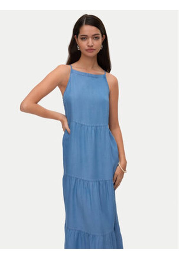 Vero Moda Sukienka letnia Fleur 10326075 Niebieski Loose Fit. Kolor: niebieski. Materiał: lyocell. Sezon: lato