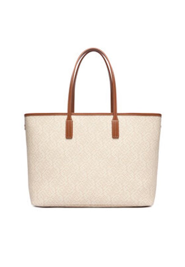 TOMMY HILFIGER - Tommy Hilfiger Torebka Th Monoplay Tote Le AW0AW17416 Beżowy. Kolor: beżowy. Materiał: skórzane