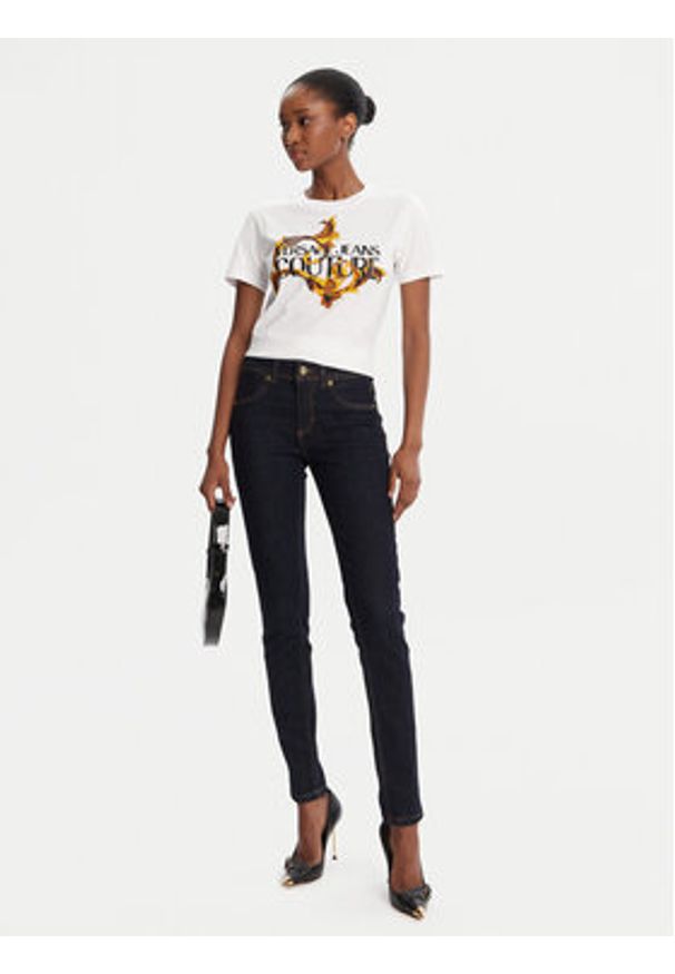 Versace Jeans Couture T-Shirt 79HAHE06 CJ00E Biały Regular Fit. Kolor: biały. Materiał: bawełna