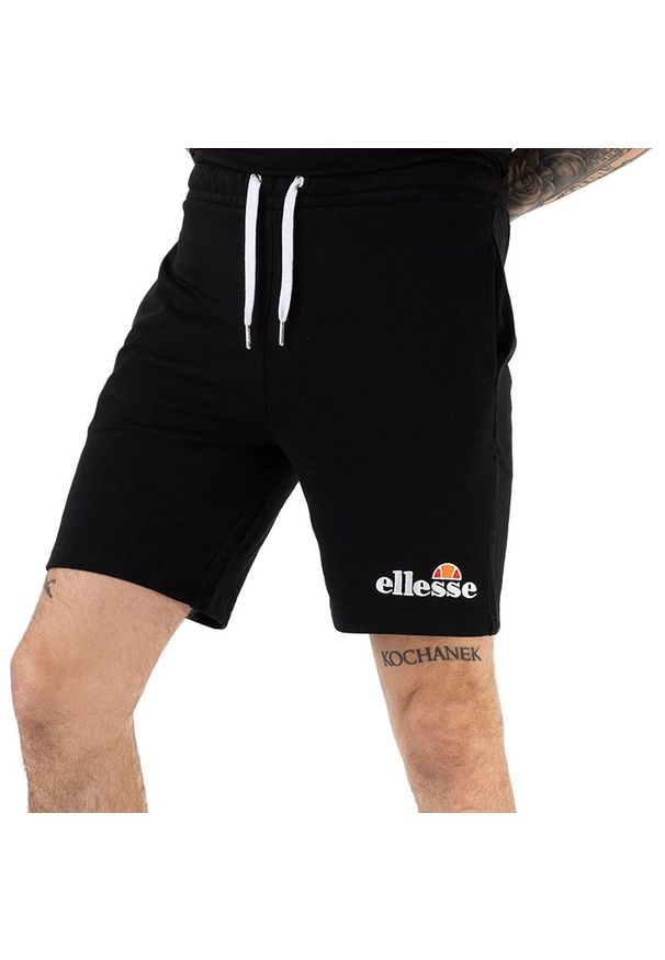 Spodenki Ellesse Silvan Fleece Short SHF09162011 - czarne. Kolor: czarny. Materiał: materiał, bawełna, dresówka, poliester. Wzór: aplikacja. Sport: fitness