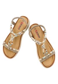 Sandały damskie Artiker, cholewka ze skóry ekologicznej cienkie paski z przodu elastyczny pasek na pięcie plecione detale, beżowe, 58C0009. Zapięcie: pasek. Kolor: beżowy. Materiał: skóra ekologiczna. Wzór: paski #4