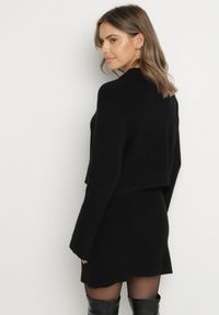 Born2be - Czarny Komplet Dzianinowy z Wiskozą Kardigan na Guziki i Spódnica Ollisala. Kolor: czarny. Materiał: dzianina, wiskoza #7