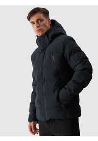 4f - 4F Kurtka puchowa z syntetycznym wypełnieniem membrana 10000 męska - czarna S. Okazja: na co dzień. Typ kołnierza: kaptur. Kolor: czarny. Materiał: syntetyk, puch. Długość: długie. Wzór: gładki. Sezon: zima. Styl: casual, klasyczny, sportowy #1