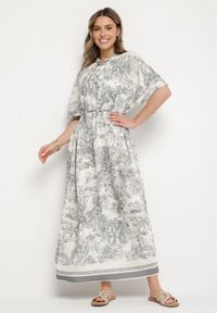 Born2be - Szara Sukienka Typu Oversize z Wiskozą w Abstrakcyjny Wzór Lunalessa. Okazja: na co dzień. Kolor: szary. Materiał: wiskoza. Typ sukienki: oversize. Styl: klasyczny, elegancki, casual
