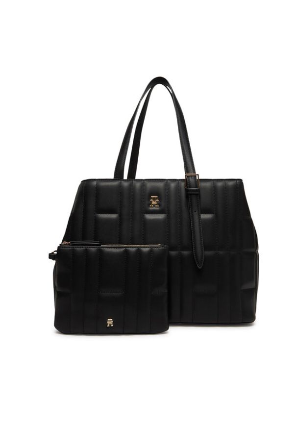 TOMMY HILFIGER - Tommy Hilfiger Torebka Th Feminine Tote AW0AW17452 Czarny. Kolor: czarny. Materiał: skórzane