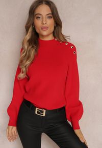 Renee - Czerwony Sweter Dzianinowy z Długim Rękawem i Guzikami Kithi. Kolor: czerwony. Materiał: dzianina. Długość rękawa: długi rękaw. Długość: długie #5