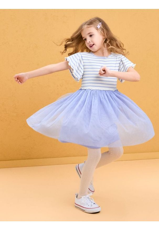 Sinsay - Prążkowana sukienka mini z tiulowym dołem - wielobarwny. Materiał: prążkowany, tiul. Długość: mini