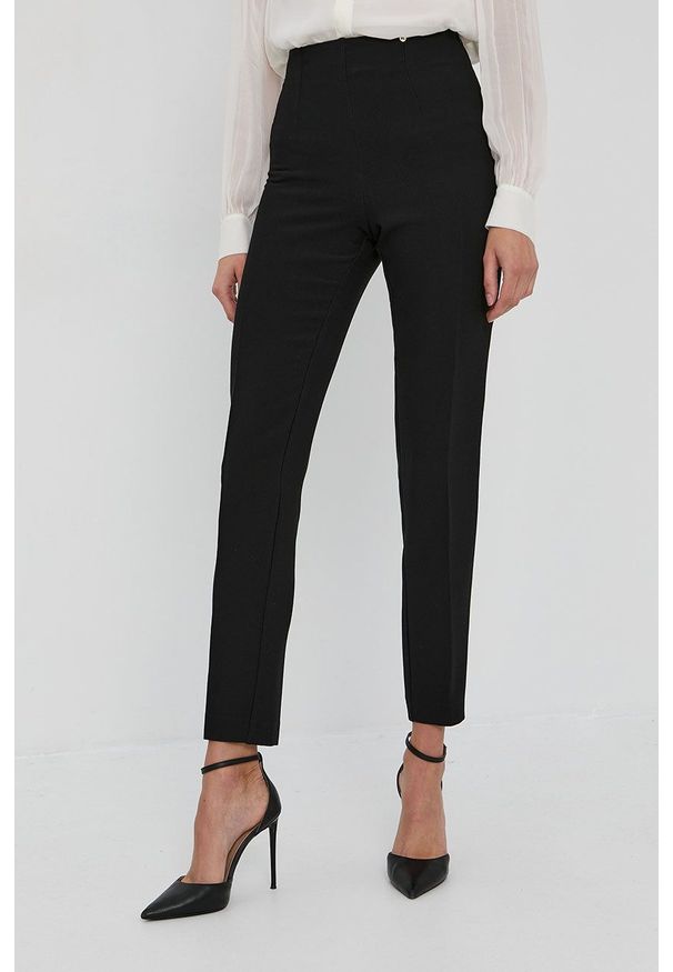 Nissa Spodnie damskie kolor czarny dopasowane high waist. Stan: podwyższony. Kolor: czarny. Materiał: tkanina