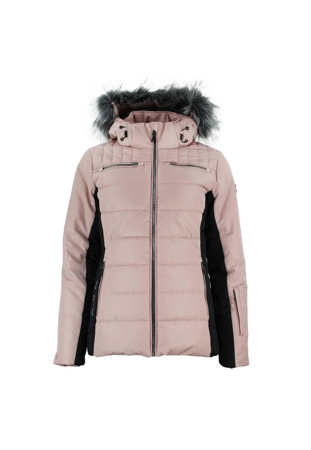 PEAK MOUNTAIN - Damska kurtka puchowa Peak Mountain. Kolor: różowy, wielokolorowy, czarny. Materiał: puch. Sezon: zima. Sport: narciarstwo