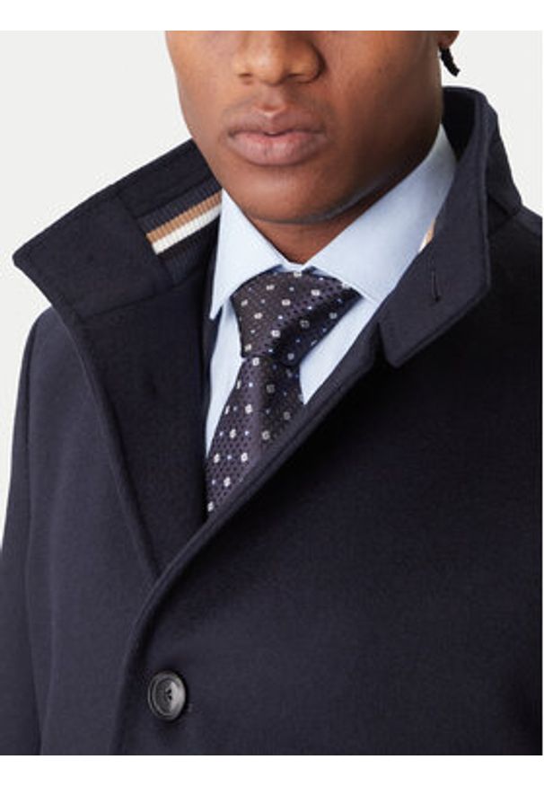 BOSS Płaszcz wełniany H-Hyde 50551078 Granatowy Slim Fit. Kolor: niebieski. Materiał: wełna