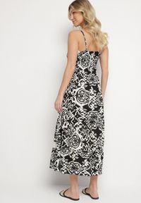 Born2be - Czarna Bawełniana Sukienka Rozkloszowana w Etniczny Wzór z Koronką Taliosha. Okazja: na co dzień. Typ kołnierza: dekolt w kształcie V. Kolor: czarny. Materiał: bawełna, koronka. Długość rękawa: na ramiączkach. Wzór: koronka. Styl: casual, elegancki #2