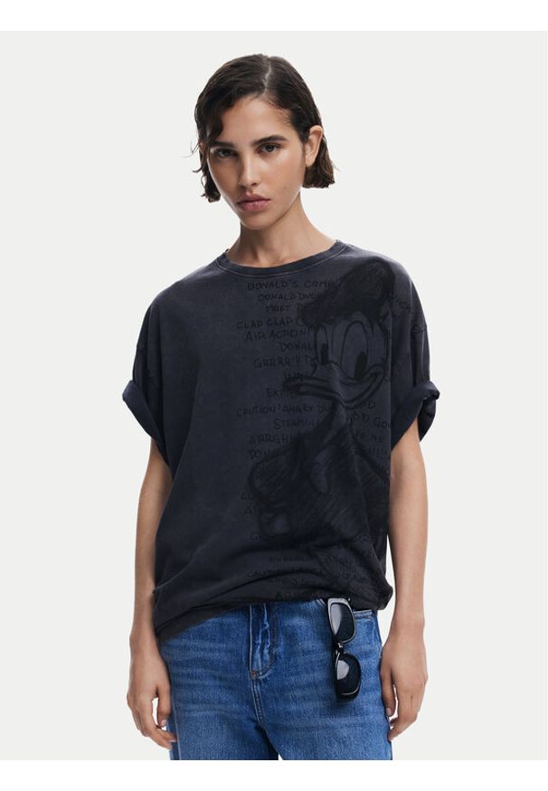 Desigual T-Shirt Donald 25SWTKAH Szary Loose Fit. Kolor: szary. Materiał: bawełna