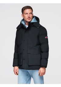 Ombre Clothing - Zimowa kurtka męska z odpinanym kapturem z wodoodpornego materiału - czarna V3 - Rozmiar: XL. Okazja: na co dzień. Kolor: czarny. Materiał: materiał. Sezon: zima. Styl: casual, sportowy #1