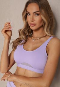 Renee - Fioletowe Bikini Biustonosz i Majtki Typu Figi Zdobione Siateczką Natelina. Kolor: fioletowy. Wzór: aplikacja