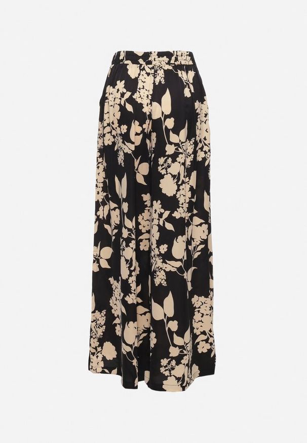 Born2be - Czarno-Beżowe Spodnie z Szerokimi Nogawkami i Gumką w Talii z Wysokim Stanem Dimete. Okazja: na co dzień. Stan: podwyższony. Kolor: czarny. Styl: elegancki, casual, klasyczny